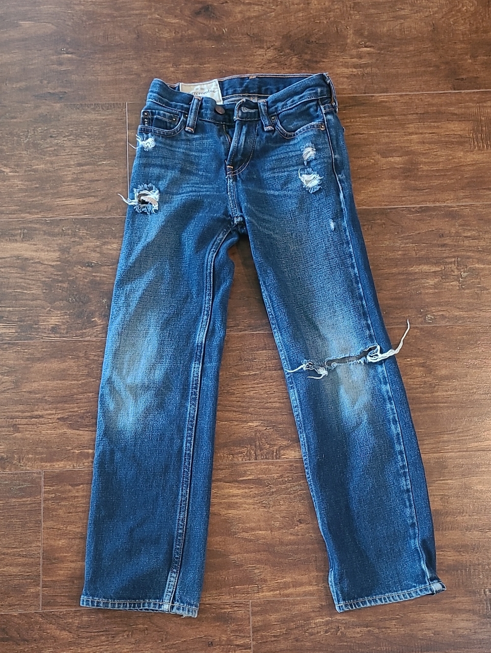 Abercrombie & Fitch Ripped Mid-Dark Blue Straight Leg Jeans Distressed Size 8